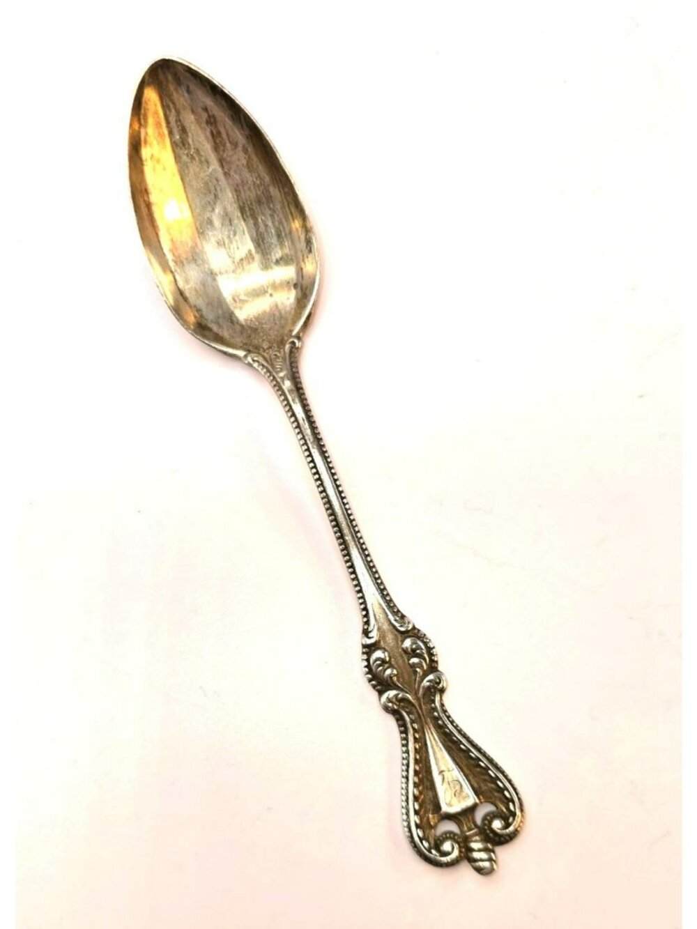 Antique Sterling Silver Teaspoon Beaded Handle Monogrammed 1900 CM2277